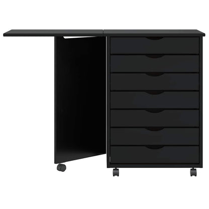 vidaXL Rolling Cabinet with Desk MOSS Black Solid Wood Pine