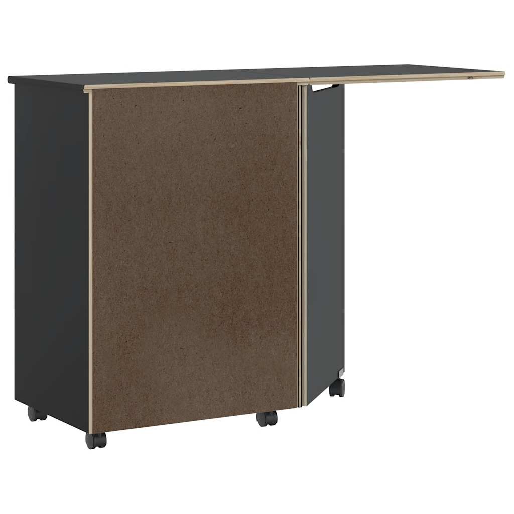vidaXL Rolling Cabinet with Desk MOSS Black Solid Wood Pine