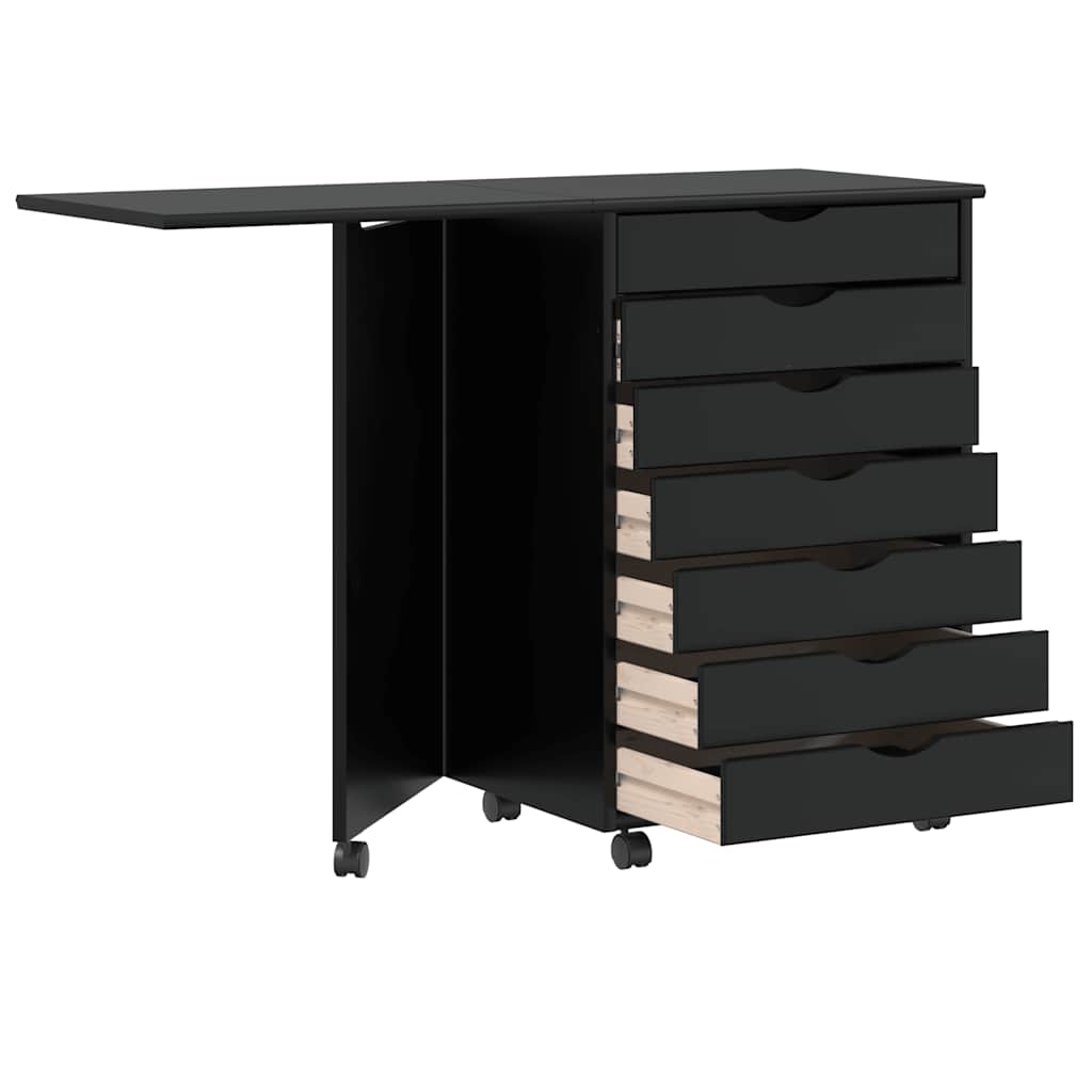 vidaXL Rolling Cabinet with Desk MOSS Black Solid Wood Pine
