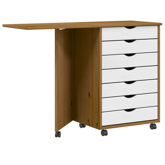 vidaXL Rolling Cabinet with Desk MOSS Honey Brown Solid Wood Pine