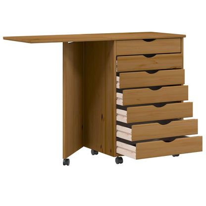 vidaXL Rolling Cabinet with Desk MOSS Honey Brown Solid Wood Pine