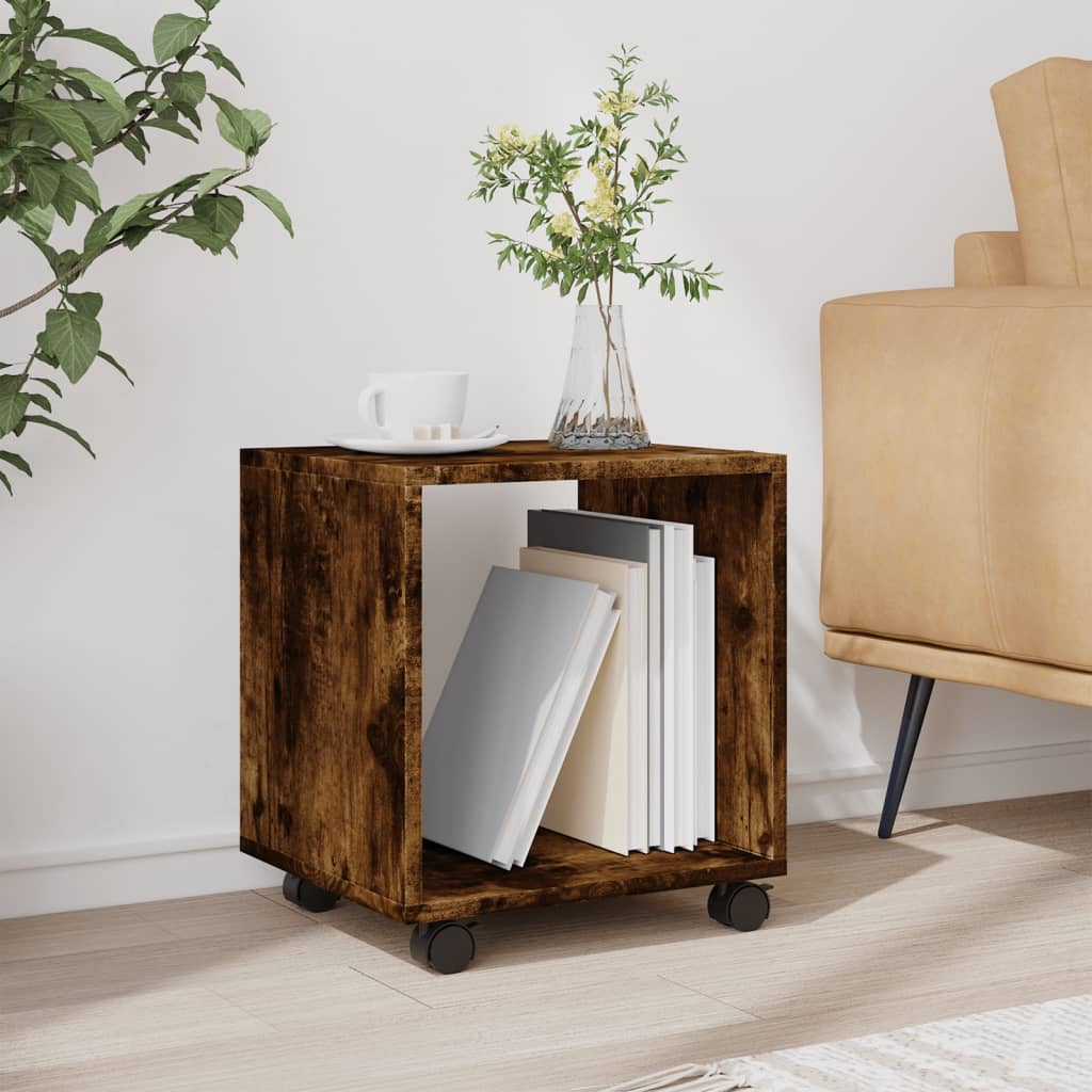 vidaXL Rolling Cabinet Smoked Oak 37x33x42,5 cm Engineered Wood