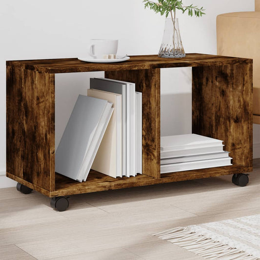 vidaXL Rolling Cabinet Smoked Oak 72x33x42,5 cm Engineered Wood