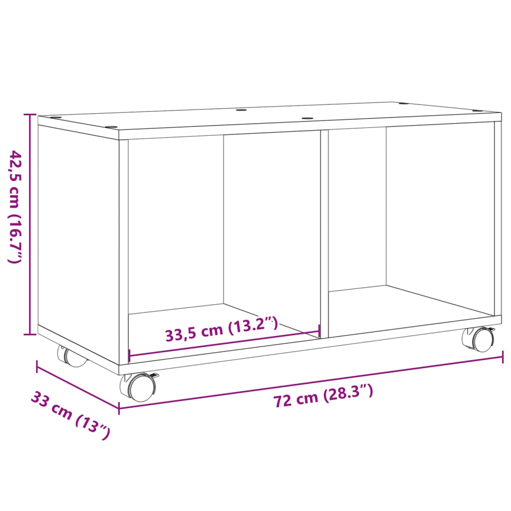 vidaXL Rolling Cabinet Old Wood 72x33x42,5 cm Engineered Wood