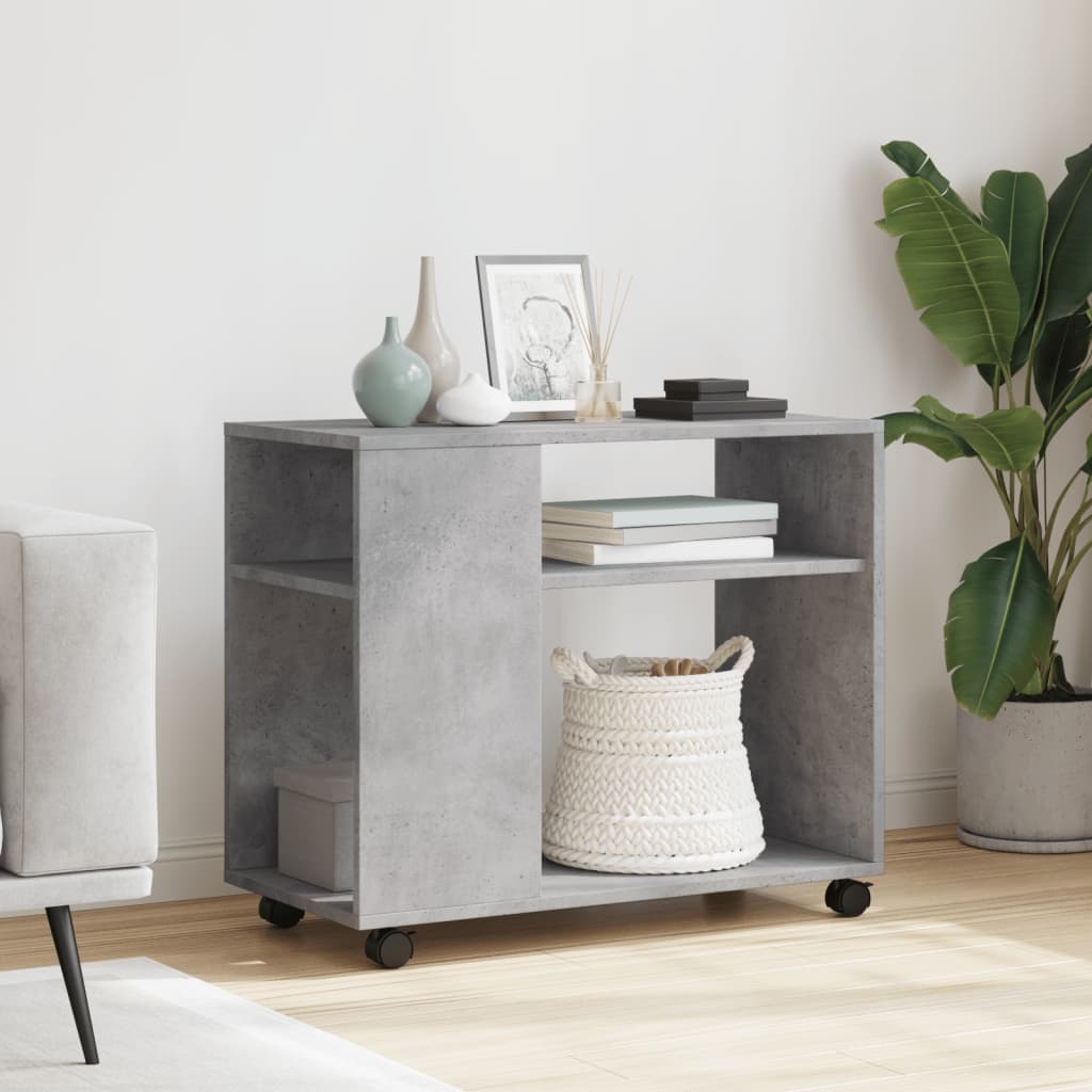 vidaXL Side Table with Wheels Concrete Grey 70x35x60 cm Engineered Wood
