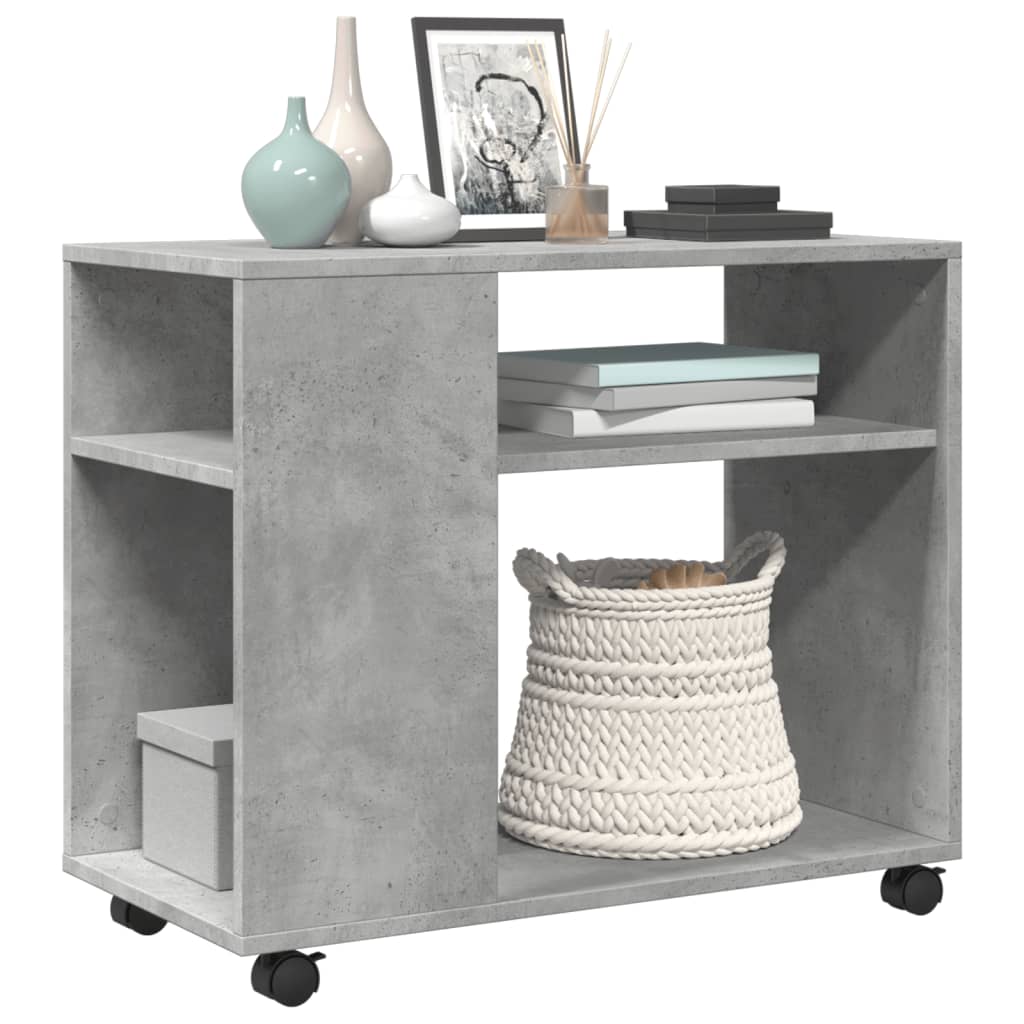 vidaXL Side Table with Wheels Concrete Grey 70x35x60cm Engineered Wood