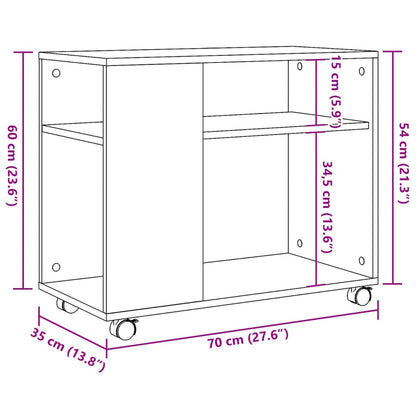 vidaXL Side Table with Wheels Brown Oak 70x35x60 cm Engineered Wood