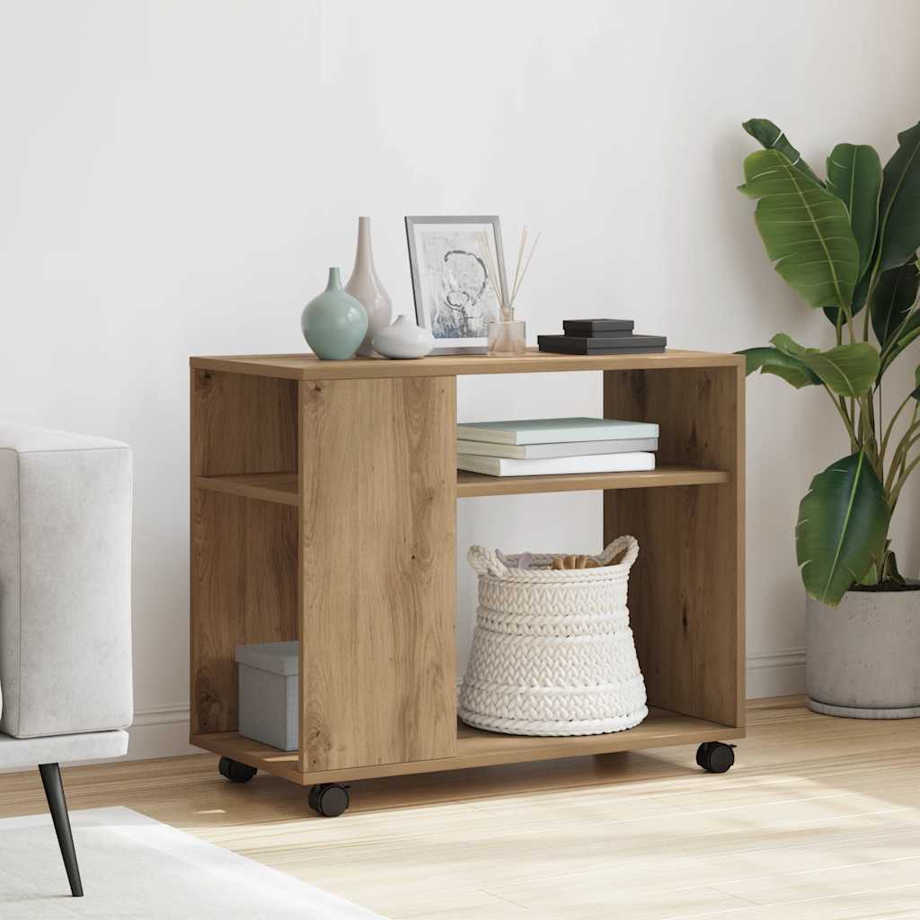 vidaXL Side Table with Wheels Artisian Oak 70x35x60 cm Engineered Wood