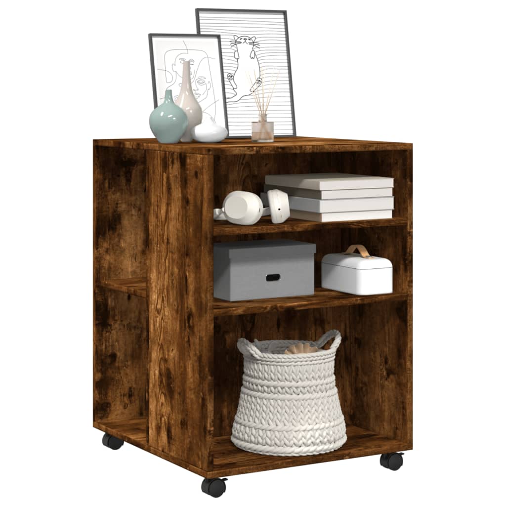 vidaXL Side Table with Wheels Smoked Oak 55x60x78 cm Engineered Wood