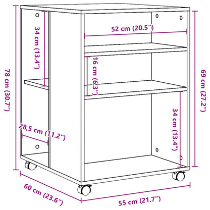 vidaXL Side Table with Wheels Old Wood 55x60x78 cm Engineered Wood