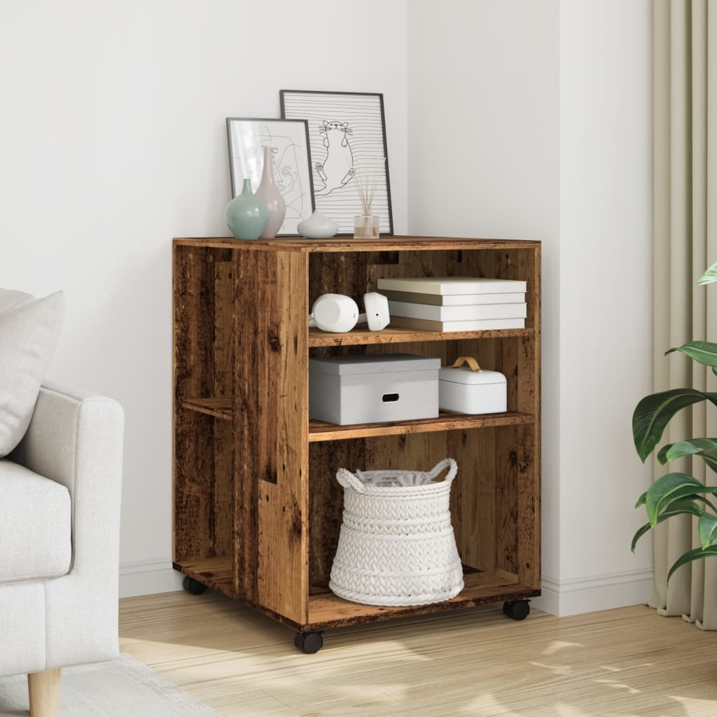 vidaXL Side Table with Wheels Old Wood 55x60x78 cm Engineered Wood