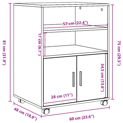 vidaXL Rolling Cabinet Brown Oak 60x48x81 cm Engineered Wood