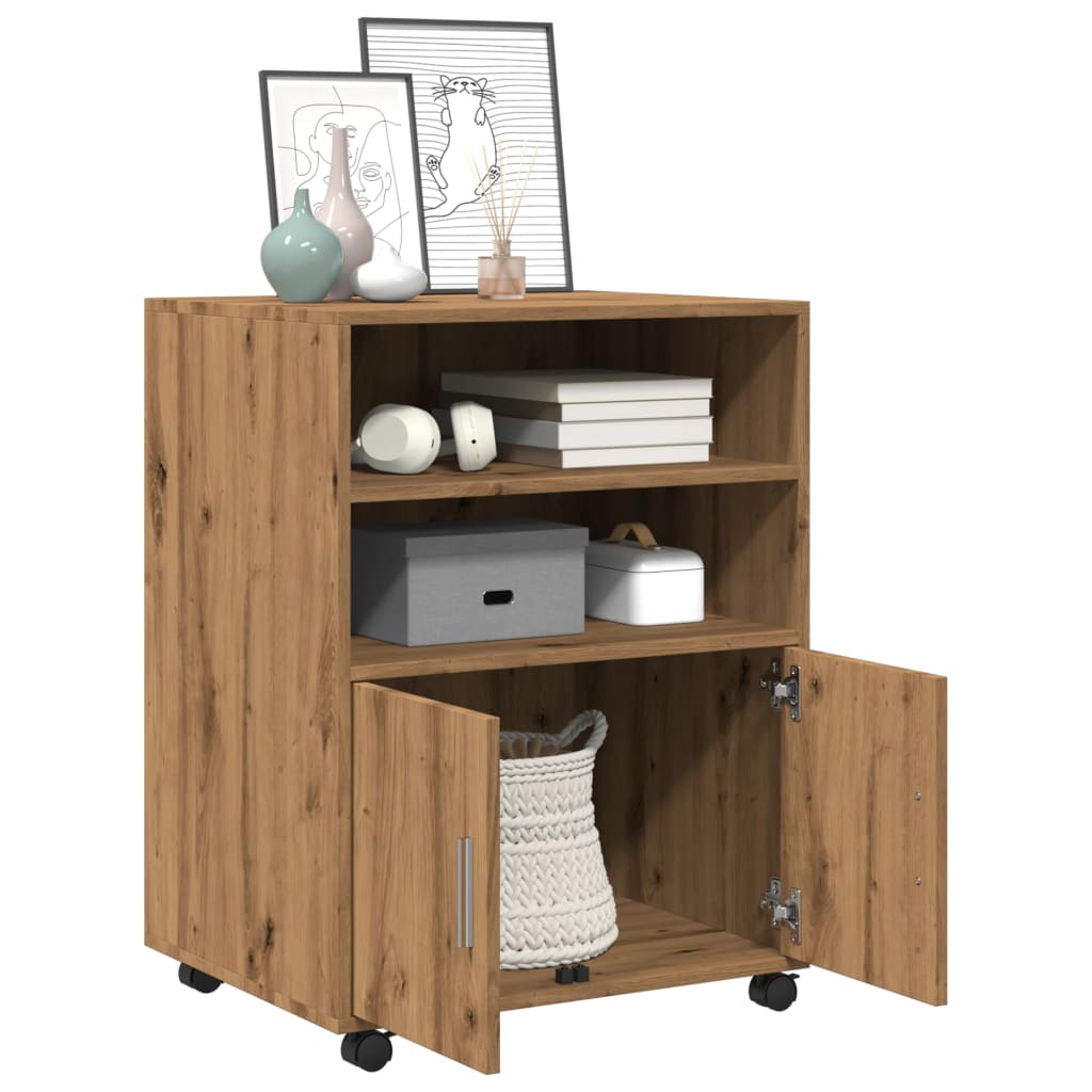 vidaXL Rolling Cabinet Artisian Oak 60x48x81 cm Engineered Wood