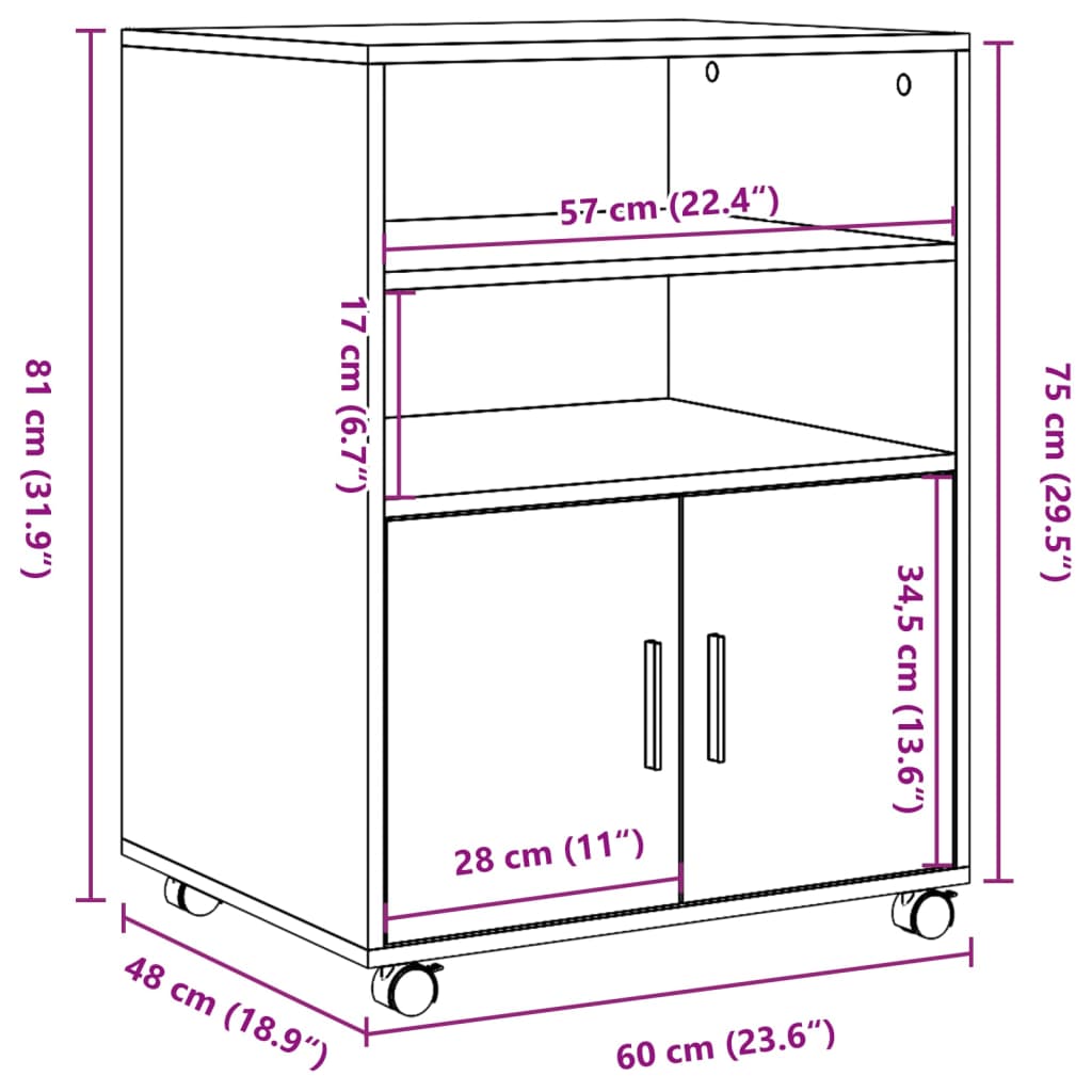 vidaXL Rolling Cabinet Artisian Oak 60x48x81 cm Engineered Wood