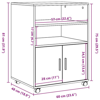 vidaXL Rolling Cabinet Artisian Oak 60x48x81 cm Engineered Wood
