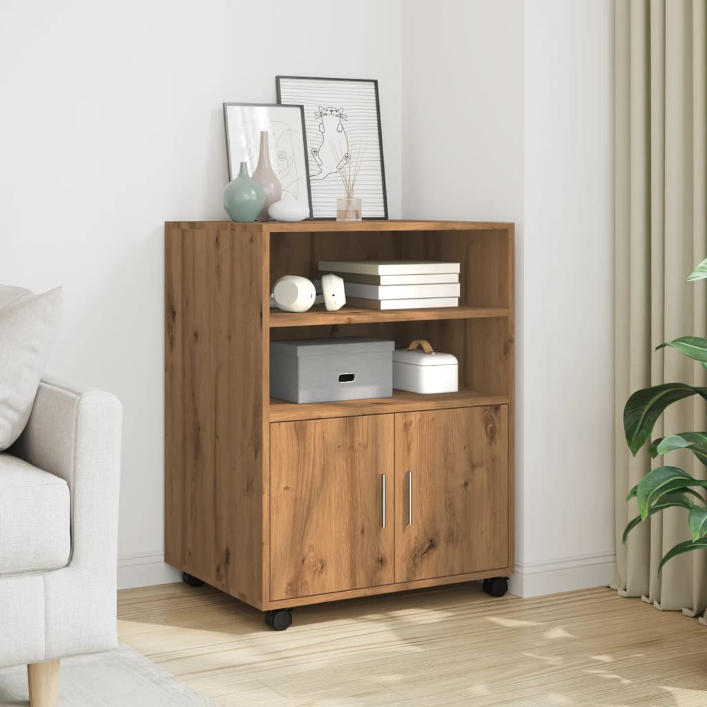 vidaXL Rolling Cabinet Artisian Oak 60x48x81 cm Engineered Wood
