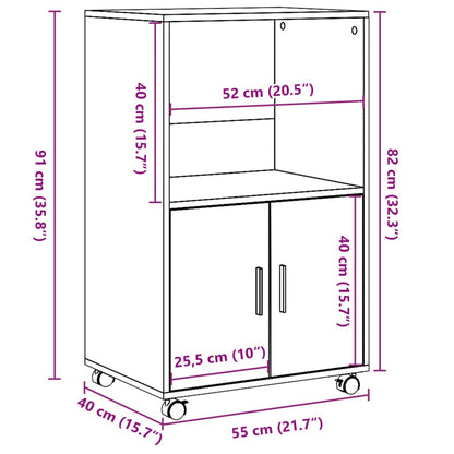 vidaXL Rolling Cabinet Sonoma Oak 55x40x91 cm Engineered Wood