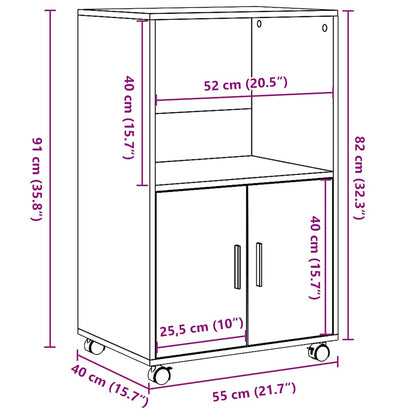 vidaXL Rolling Cabinet Sonoma Oak 55x40x91 cm Engineered Wood