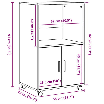 vidaXL Rolling Cabinet Brown Oak 55x40x91 cm Engineered Wood