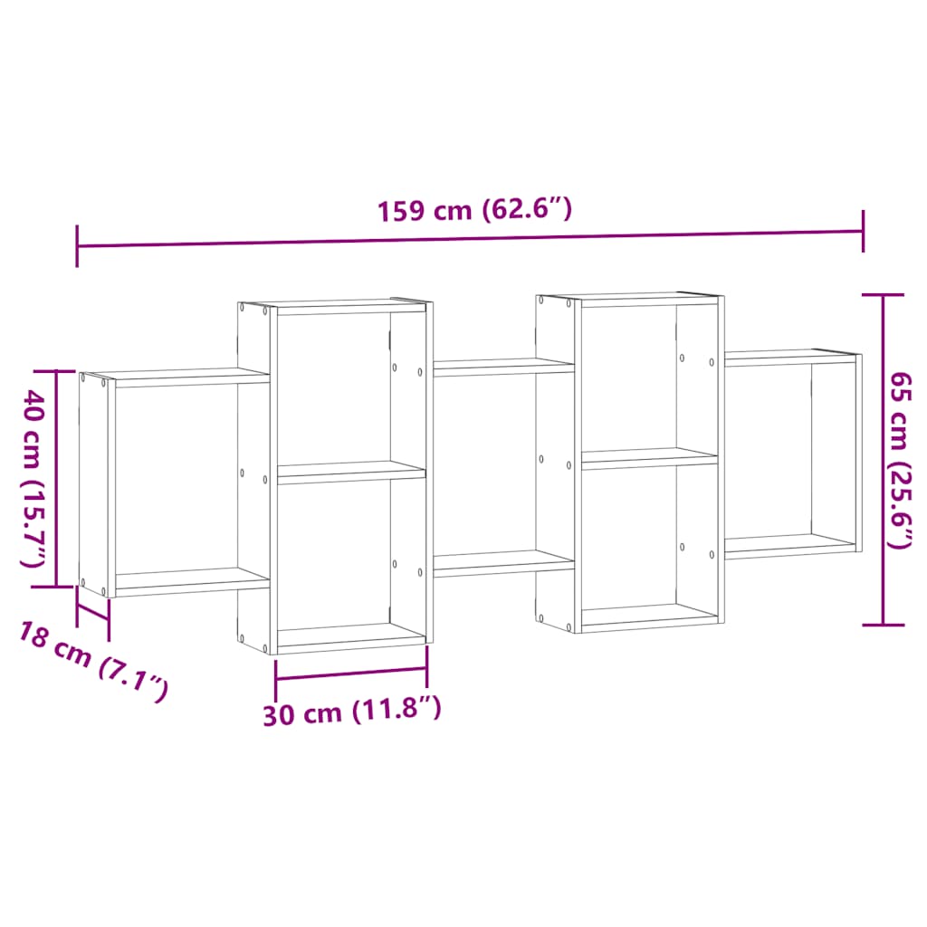 vidaXL Wall Shelf Grey Sonoma 159x18x65 cm Engineered Wood