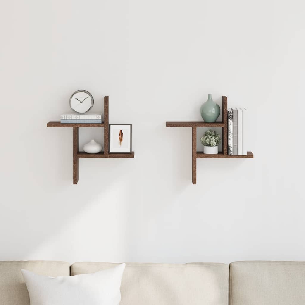 vidaXL Wall Shelves 2 pcs Brown Oak 38x12x38 cm Engineered Wood