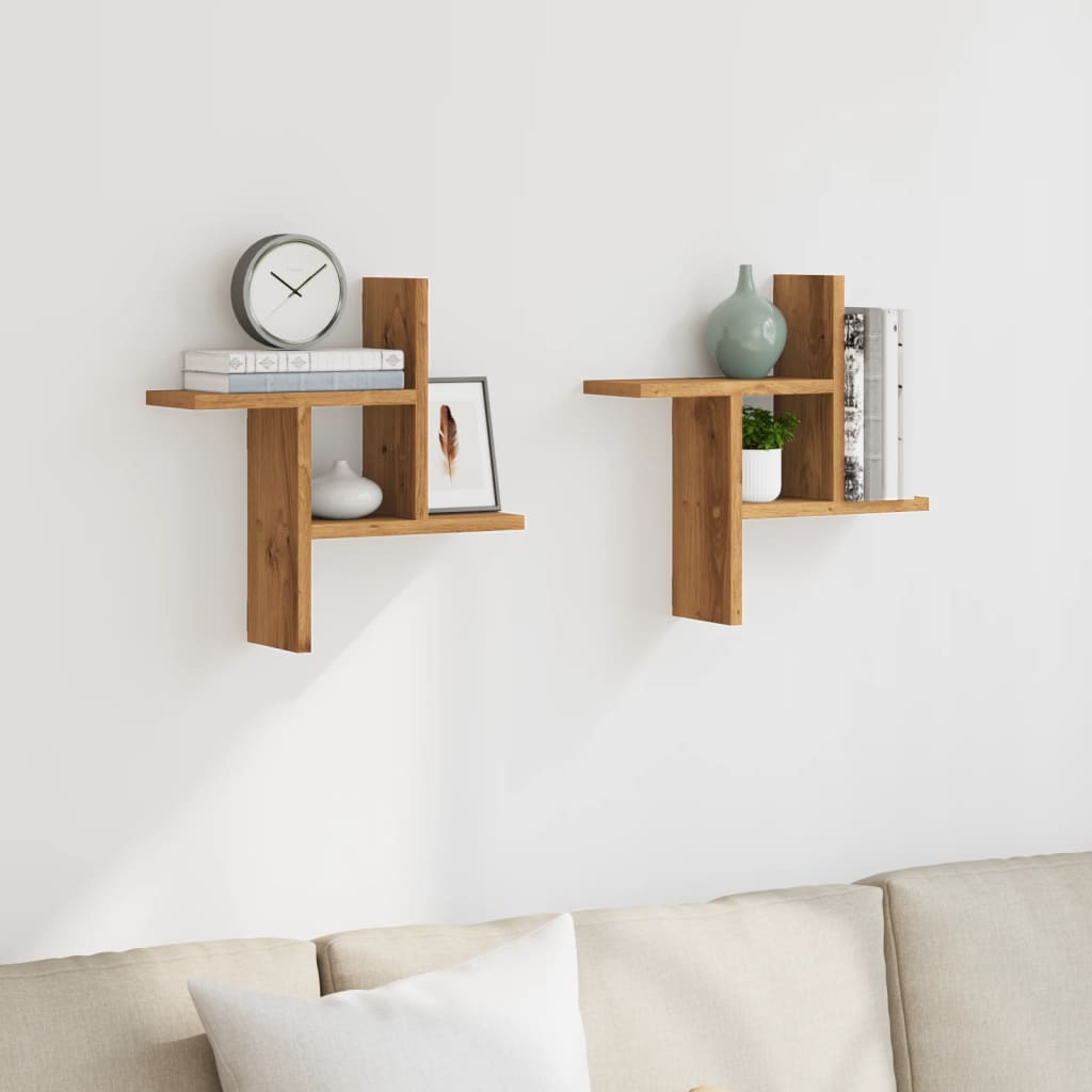 vidaXL Wall Shelves 2 pcs Artisian Oak 38x12x38 cm Engineered Wood