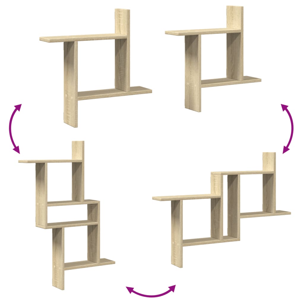 vidaXL Wall Shelves 2 pcs Sonoma Oak 50x12x50 cm Engineered Wood
