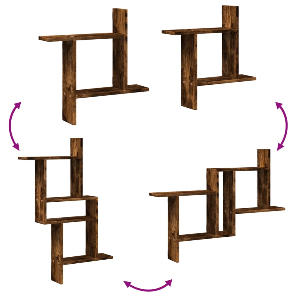 vidaXL Wall Shelves 2 pcs Smoked Oak 50x12x50 cm Engineered Wood