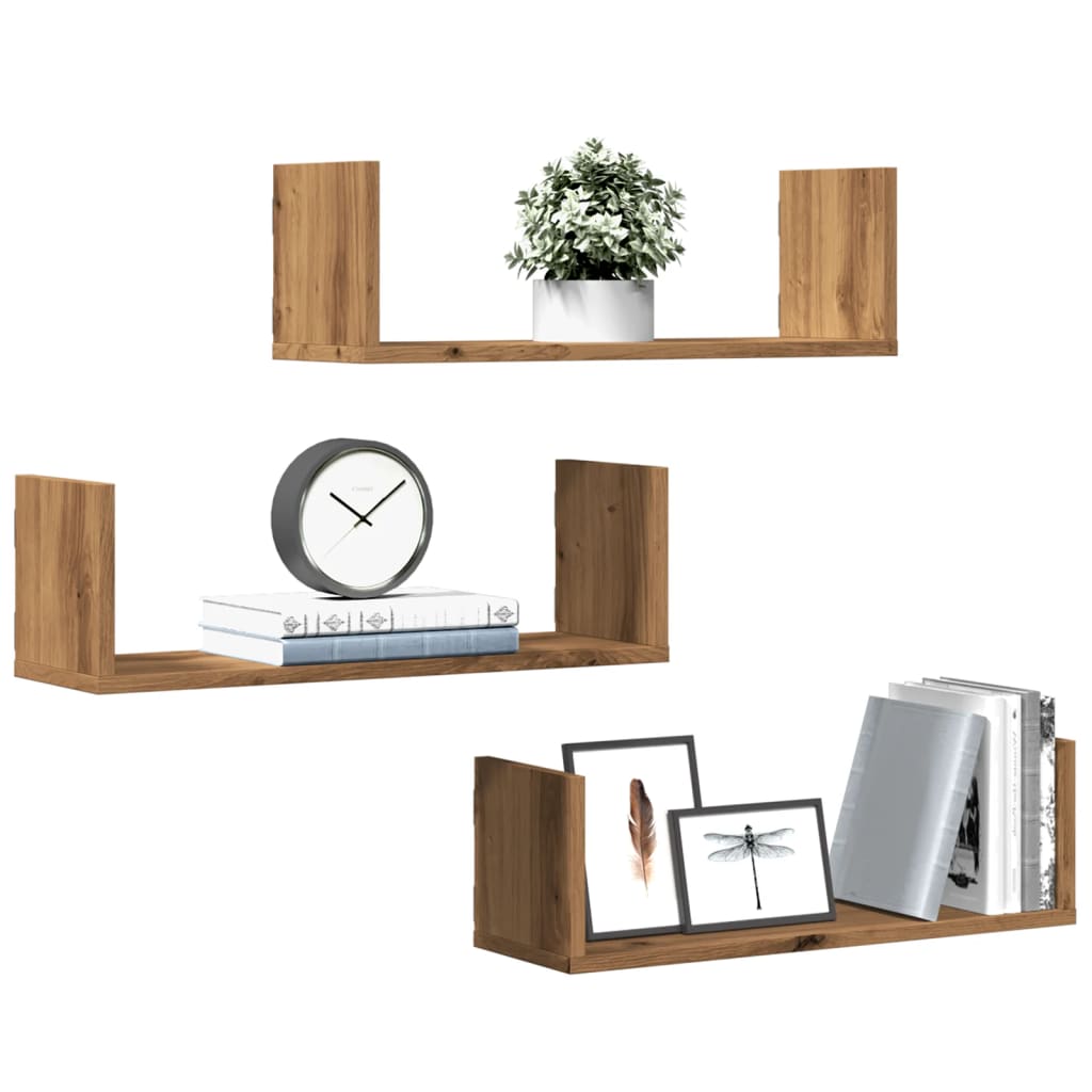 vidaXL Wall Shelves 3 pcs Artisian Oak 58x18x18 cm Engineered Wood