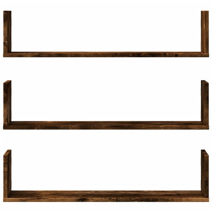 vidaXL Wall Shelves 3 pcs Smoked Oak 80x18x18 cm Engineered Wood
