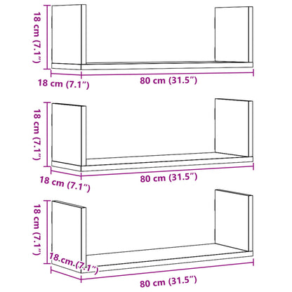 vidaXL Wall Shelves 3 pcs Old Wood 80x18x18 cm Engineered Wood