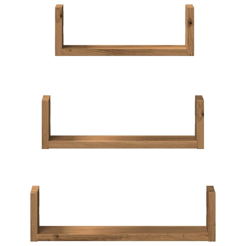 vidaXL Wall Shelf 3 pcs Artisian Oak Engineered Wood