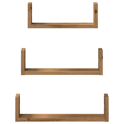 vidaXL Wall Shelf 3 pcs Artisian Oak Engineered Wood