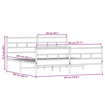 vidaXL Metal Bed Frame without Mattress Smoked Oak 180x200 cm Super King