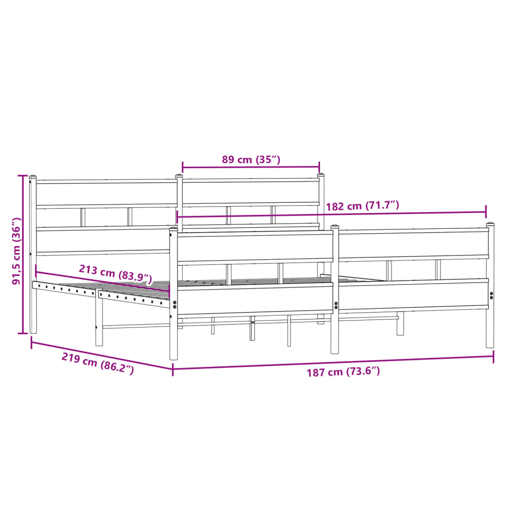 vidaXL Metal Bed Frame without Mattress Smoked Oak 183x213 cm