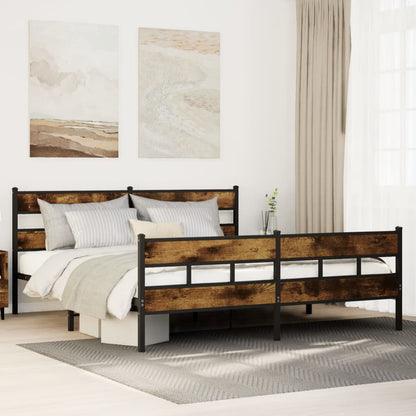 vidaXL Metal Bed Frame without Mattress Smoked Oak 183x213 cm