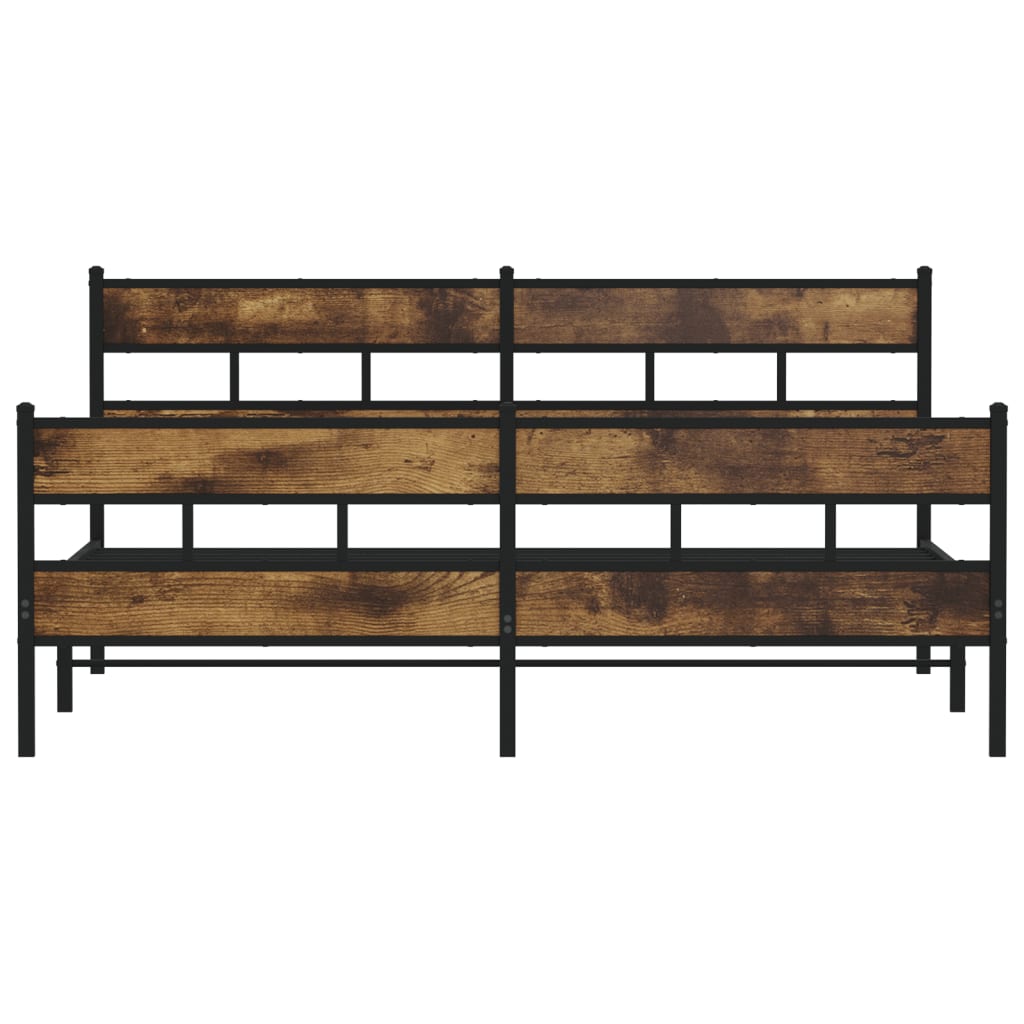 vidaXL Metal Bed Frame without Mattress Smoked Oak 193x203 cm