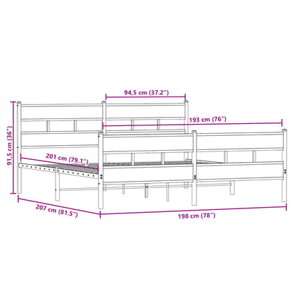 vidaXL Metal Bed Frame without Mattress Smoked Oak 193x203 cm