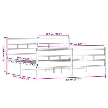 vidaXL Metal Bed Frame without Mattress Smoked Oak 200x200 cm