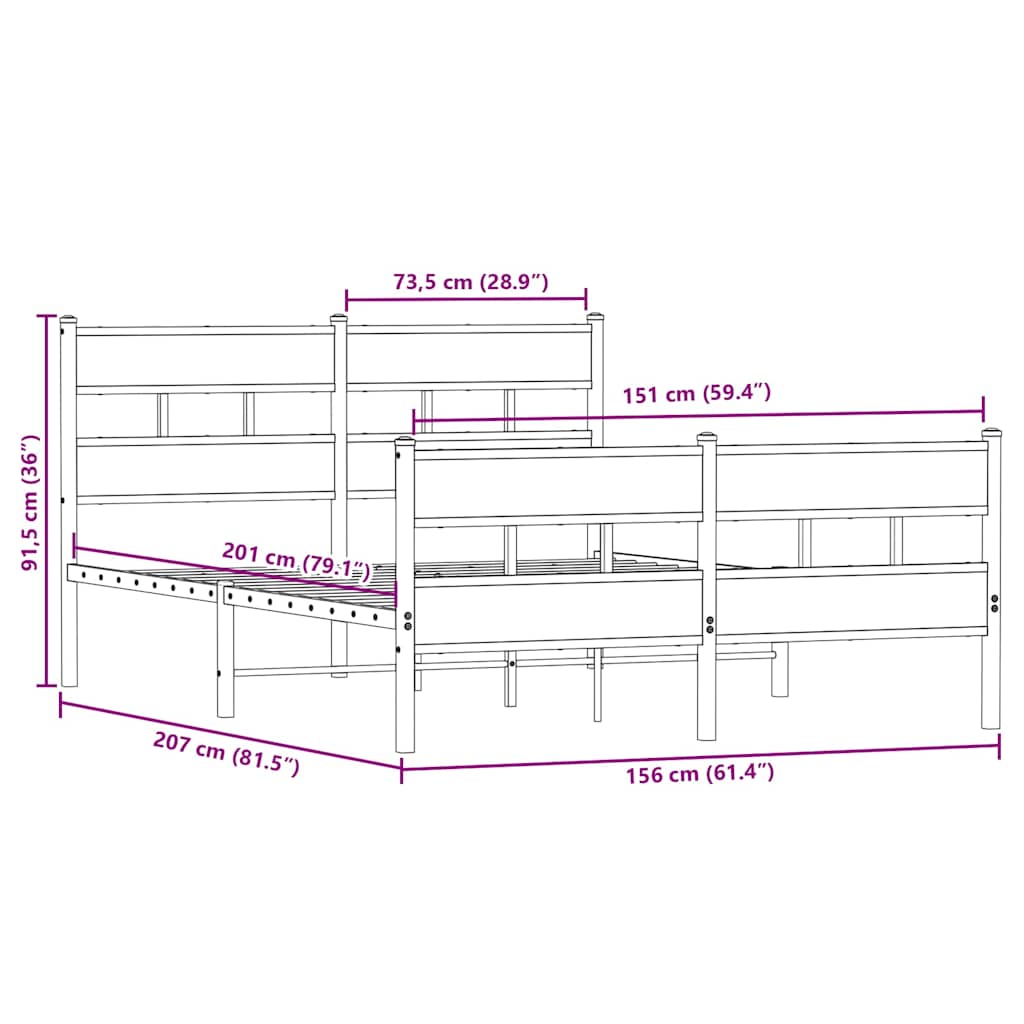 vidaXL Metal Bed Frame without Mattress Sonoma Oak 150x200 cm King Size