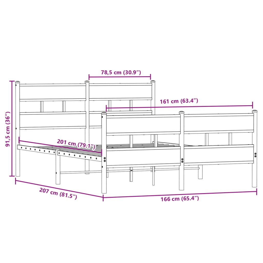 vidaXL Metal Bed Frame without Mattress Sonoma Oak 160x200 cm