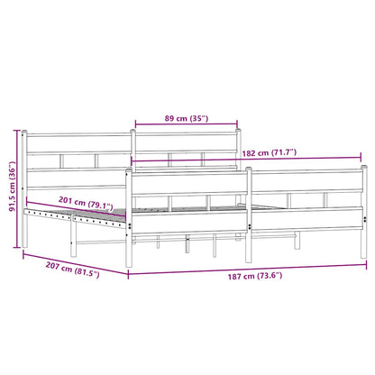 vidaXL Metal Bed Frame without Mattress Sonoma Oak 180x200 cm Super King