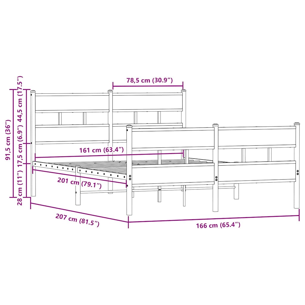 vidaXL Metal Bed Frame without Mattress Brown Oak 160x200 cm