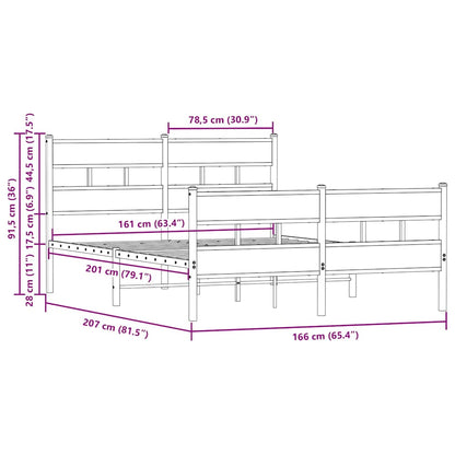 vidaXL Metal Bed Frame without Mattress Brown Oak 160x200 cm