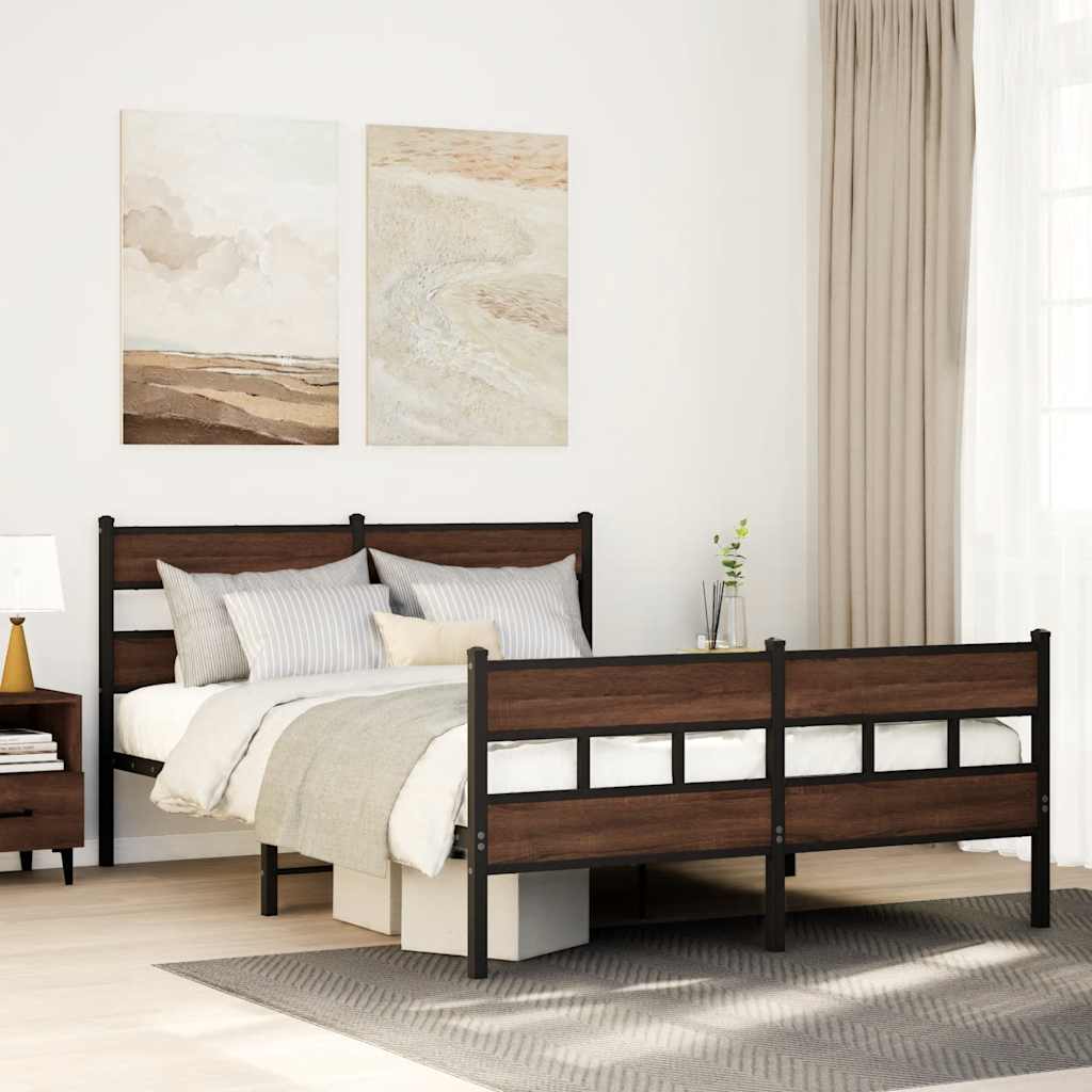 vidaXL Metal Bed Frame without Mattress Brown Oak 160x200 cm