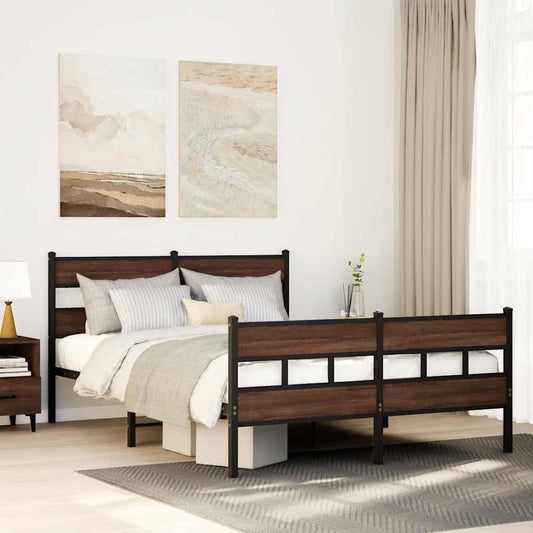 vidaXL Metal Bed Frame without Mattress Brown Oak 160x200 cm
