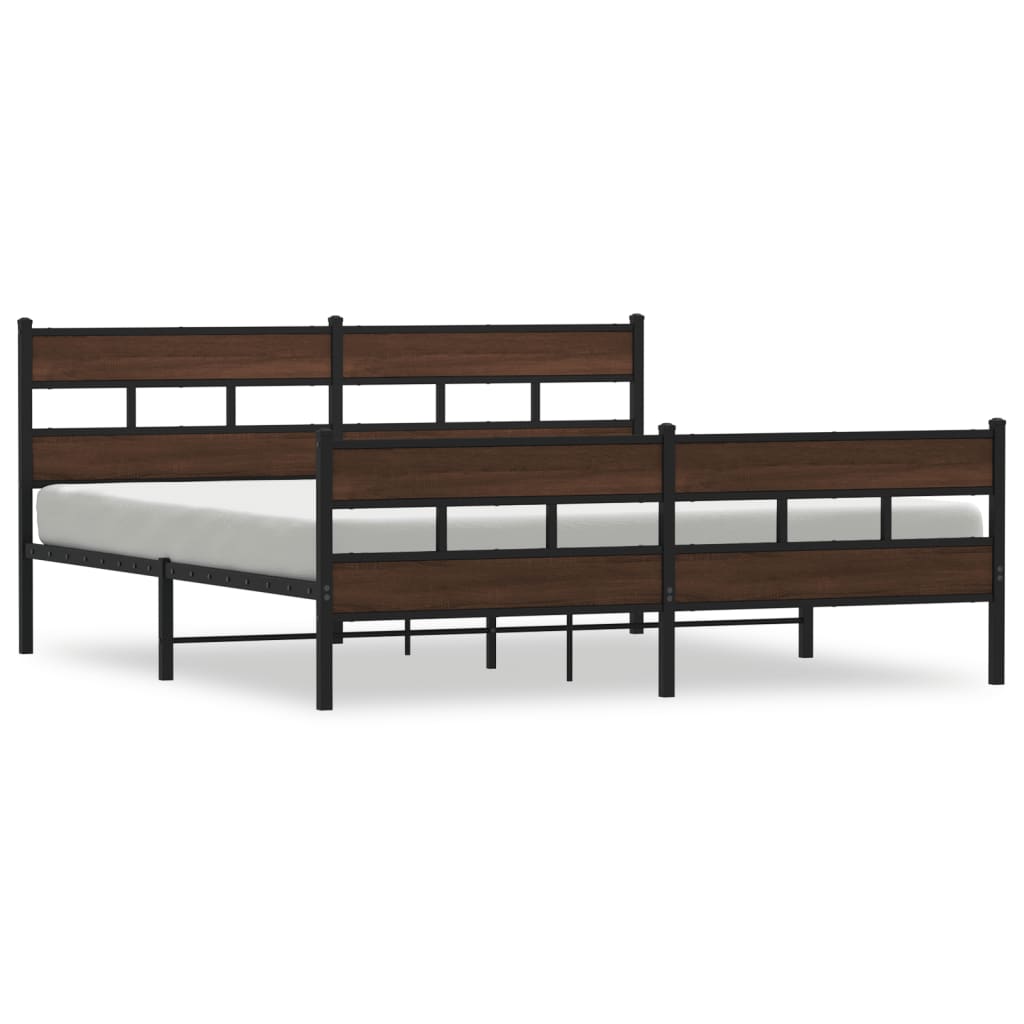 vidaXL Metal Bed Frame without Mattress Brown Oak 180x200 cm Super King