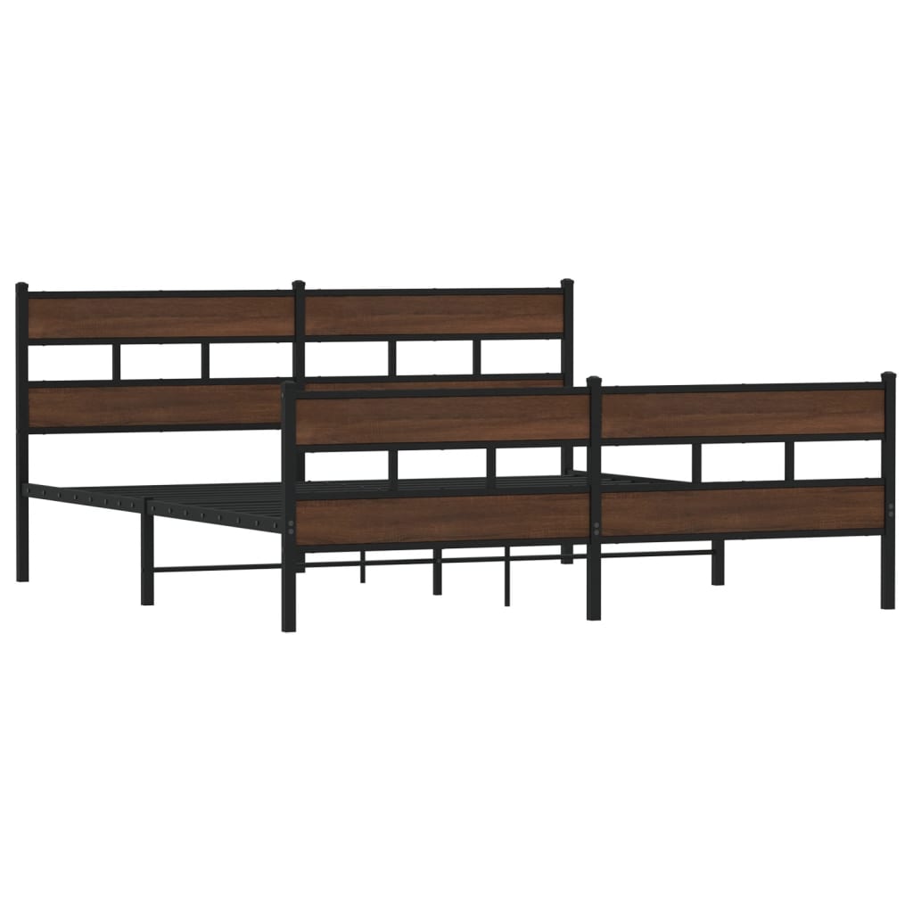 vidaXL Metal Bed Frame without Mattress Brown Oak 180x200 cm Super King