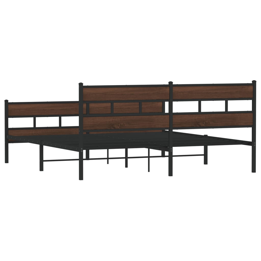 vidaXL Metal Bed Frame without Mattress Brown Oak 180x200 cm Super King