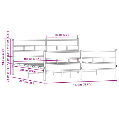 vidaXL Metal Bed Frame without Mattress Brown Oak 180x200 cm Super King